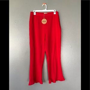 Red frill ankle pants